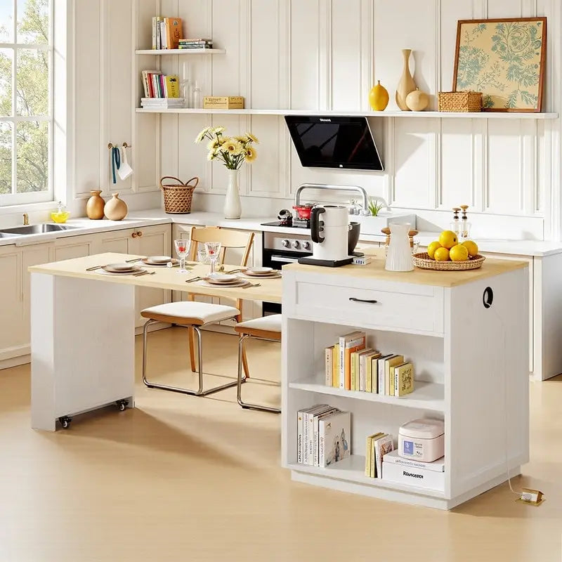 Isola cucina Betsy con tavolo da pranzo allungabile per 4-6 persone