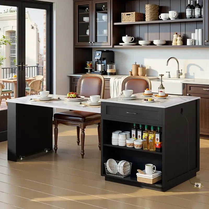 Isola cucina Betsy con tavolo da pranzo allungabile per 4-6 persone