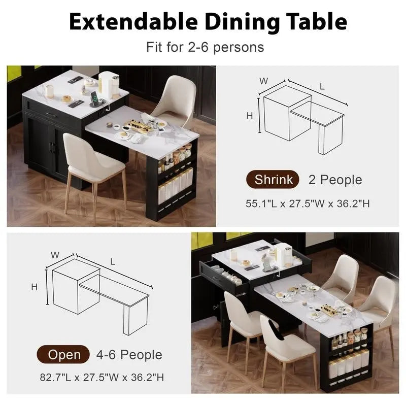 Isola cucina Betsy con tavolo da pranzo allungabile per 4-6 persone