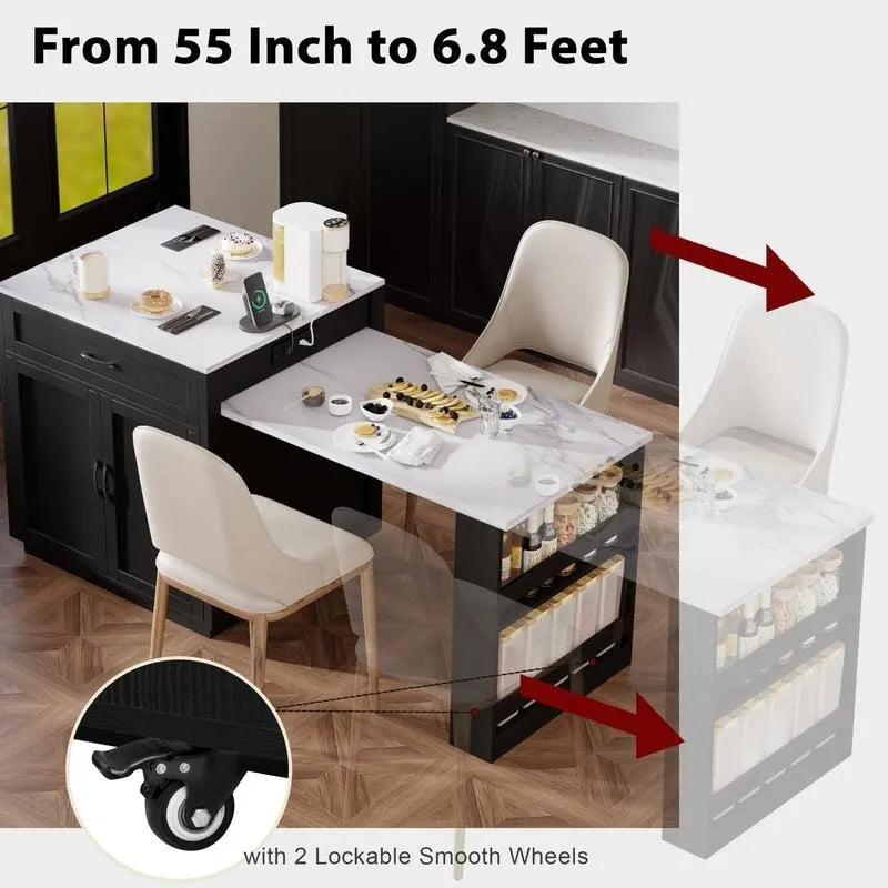 Isola cucina Betsy con tavolo da pranzo allungabile per 4-6 persone