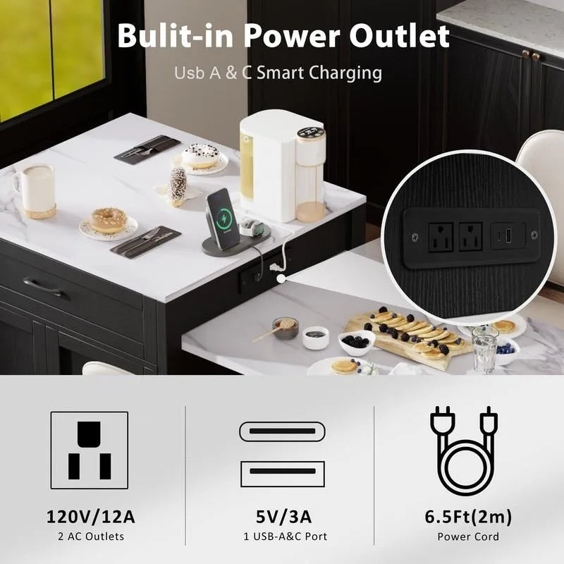 Isola cucina Betsy con tavolo da pranzo allungabile per 4-6 persone