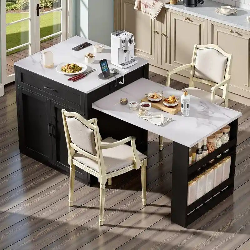 Isola cucina Betsy con tavolo da pranzo allungabile per 4-6 persone