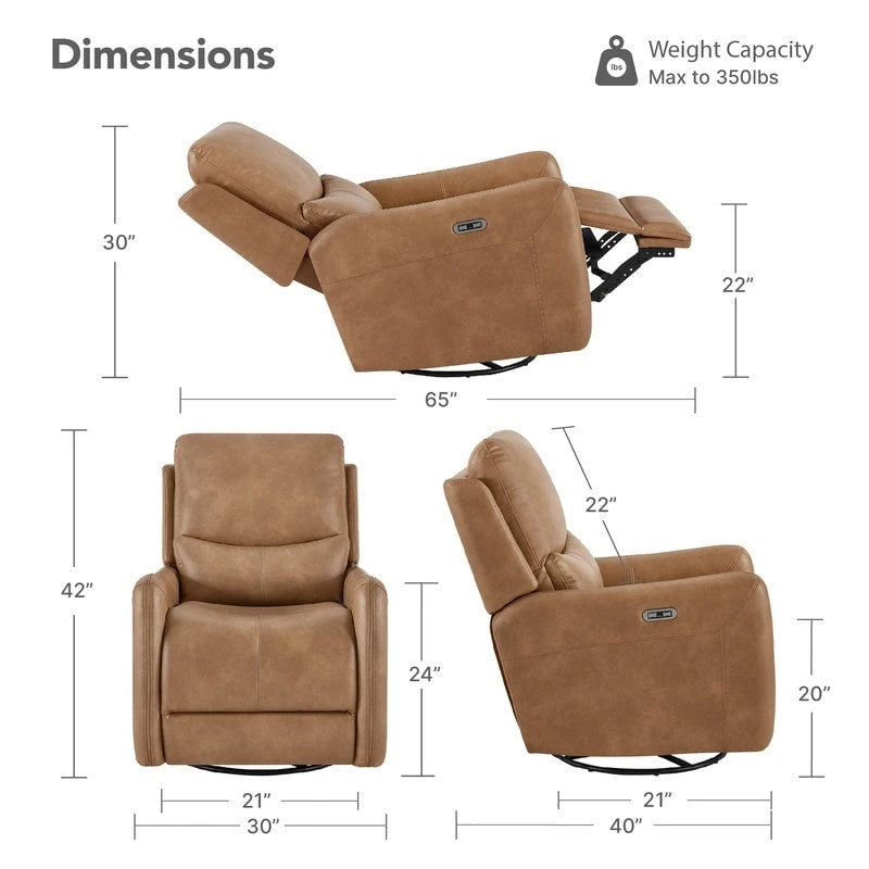 Poltrona reclinabile Adalyn Power Swivel Glider con cuscino lombare