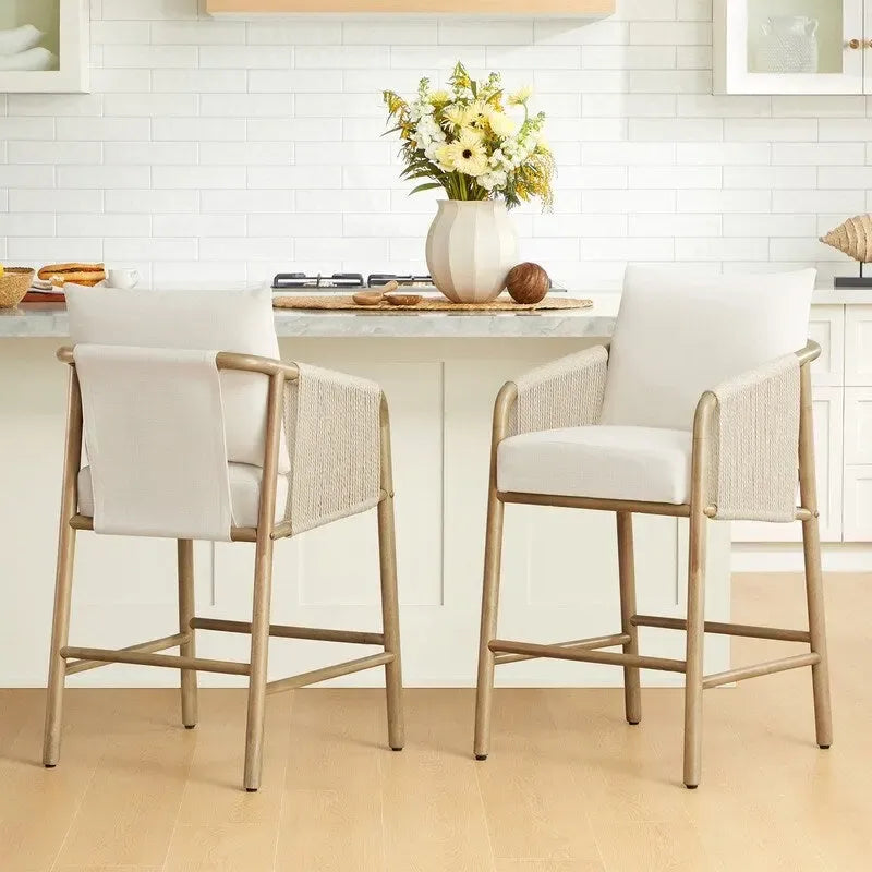 Lynn Counter Height Bar Stool with Braid Wood Arm Set of 2