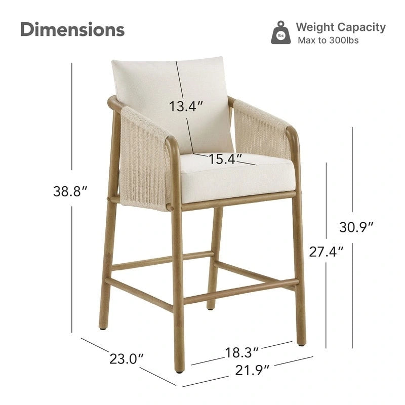 Tabouret de bar Lynn à hauteur de comptoir avec accoudoirs en bois tressé, lot de 2