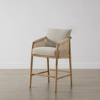 Tabouret de bar Lynn à hauteur de comptoir avec accoudoirs en bois tressé, lot de 2