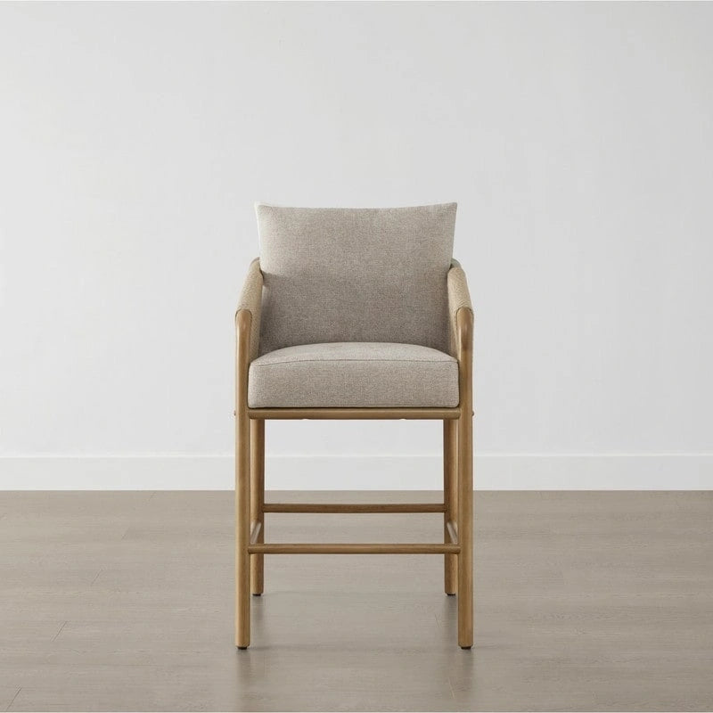 Tabouret de bar Lynn à hauteur de comptoir avec accoudoirs en bois tressé, lot de 2