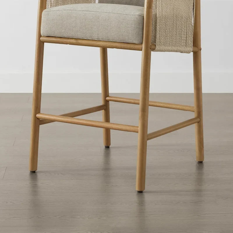 Tabouret de bar Lynn à hauteur de comptoir avec accoudoirs en bois tressé, lot de 2