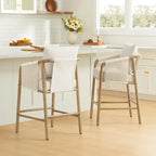 Tabouret de bar Lynn à hauteur de comptoir avec accoudoirs en bois tressé, lot de 2