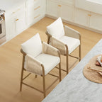 Tabouret de bar Lynn à hauteur de comptoir avec accoudoirs en bois tressé, lot de 2