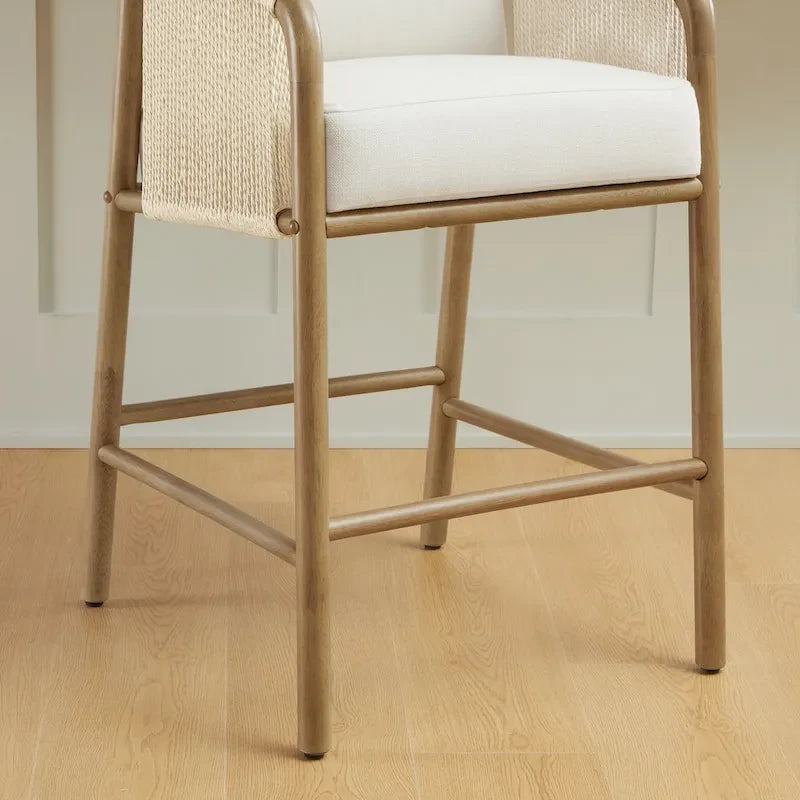 Tabouret de bar Lynn à hauteur de comptoir avec accoudoirs en bois tressé, lot de 2