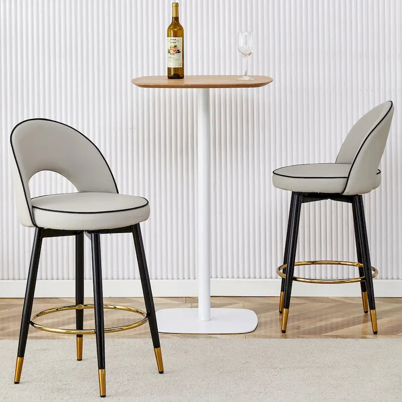 Set di 2 moderni sgabelli da bar girevoli con schienale imbottito in PU e gambe in metallo, per sala da pranzo, soggiorno e patio