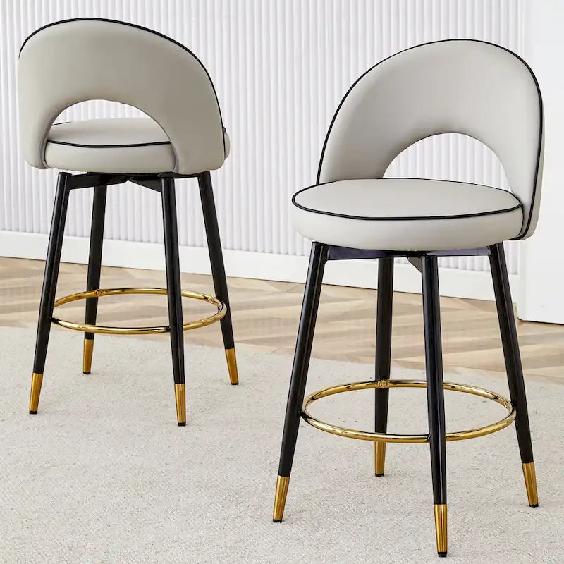 Set di 2 moderni sgabelli da bar girevoli con schienale imbottito in PU e gambe in metallo, per sala da pranzo, soggiorno e patio