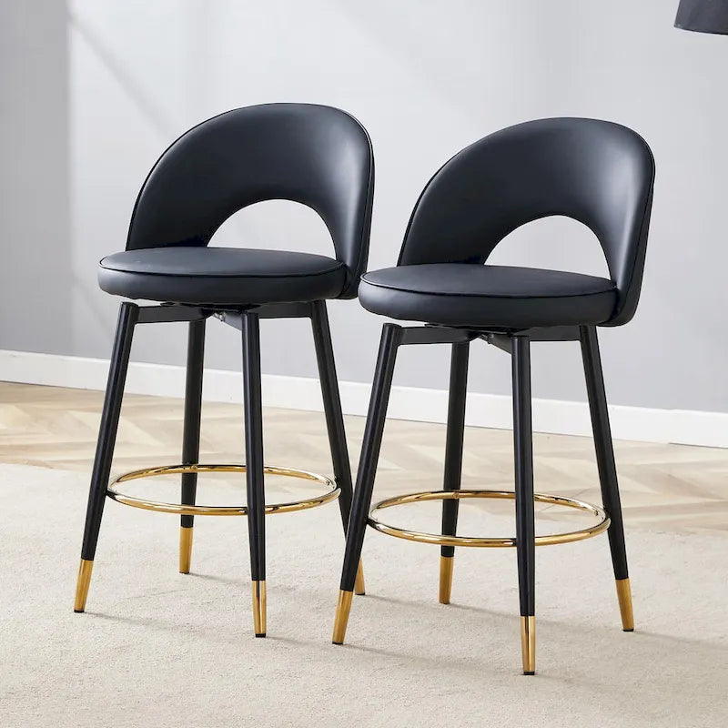 Set di 2 moderni sgabelli da bar girevoli con schienale imbottito in PU e gambe in metallo, per sala da pranzo, soggiorno e patio