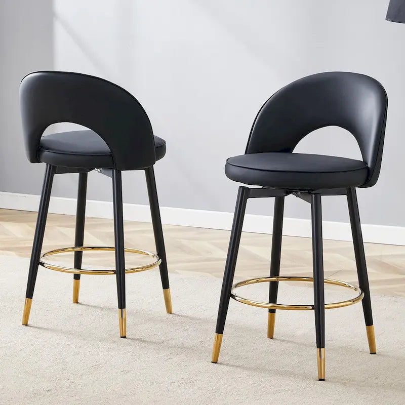 Set di 2 moderni sgabelli da bar girevoli con schienale imbottito in PU e gambe in metallo, per sala da pranzo, soggiorno e patio