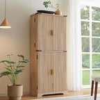 Mobile dispensa moderno scanalato alto 183 cm, armadietto contenitore con 4 ante
