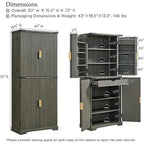 Mobile dispensa moderno scanalato alto 183 cm, armadietto contenitore con 4 ante