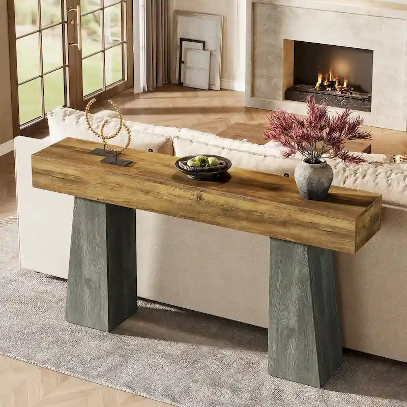 Tavolo da ingresso da fattoria, consolle in legno lunga 160 cm