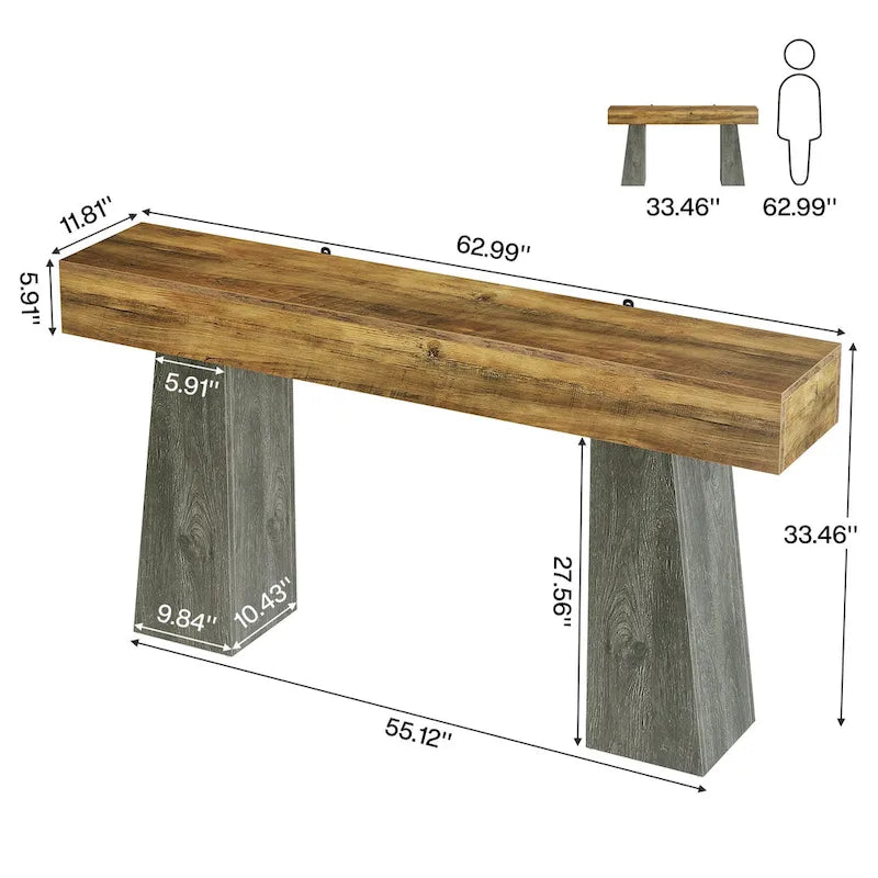Tavolo da ingresso da fattoria, consolle in legno lunga 160 cm
