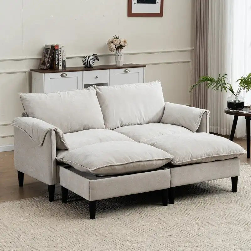 Divano Modulare Convertibile 69 a 2 Posti con Pouf e Contenitore