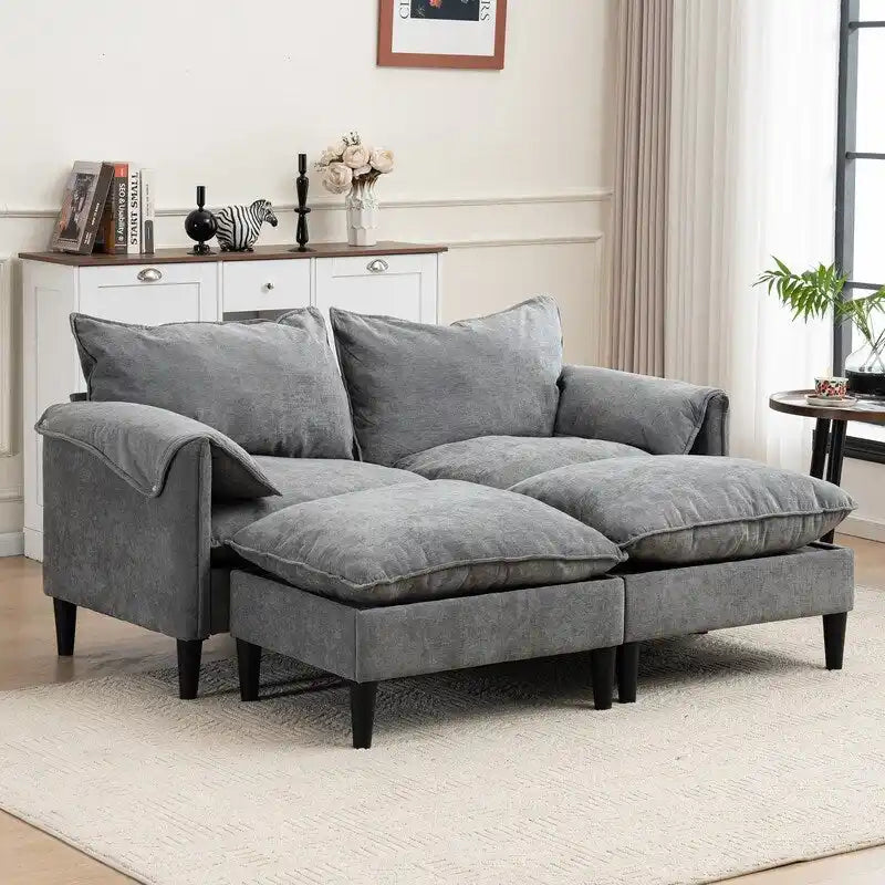 Divano Modulare Convertibile 69 a 2 Posti con Pouf e Contenitore