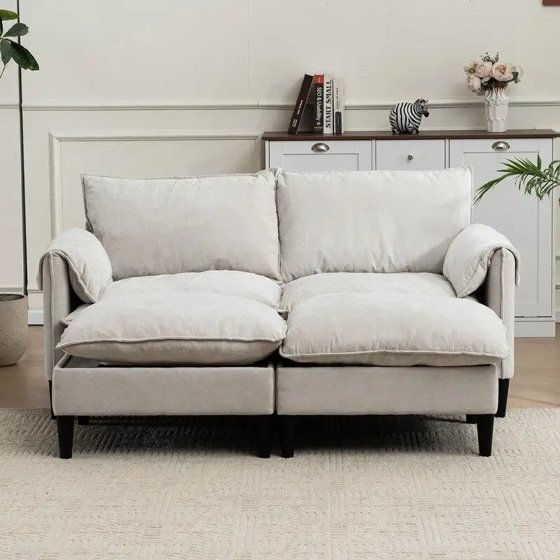 Divano Modulare Convertibile 69 a 2 Posti con Pouf e Contenitore