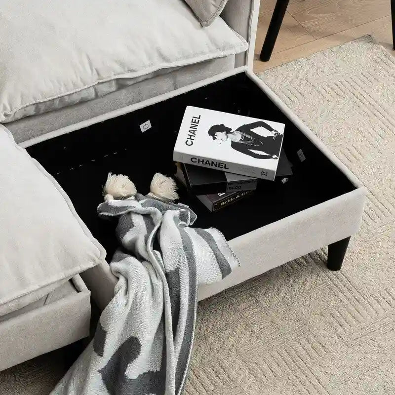 Divano Modulare Convertibile 69 a 2 Posti con Pouf e Contenitore