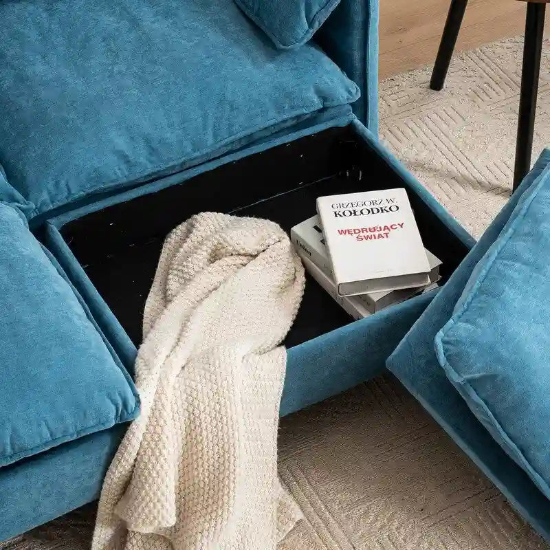 Divano Modulare Convertibile 69 a 2 Posti con Pouf e Contenitore