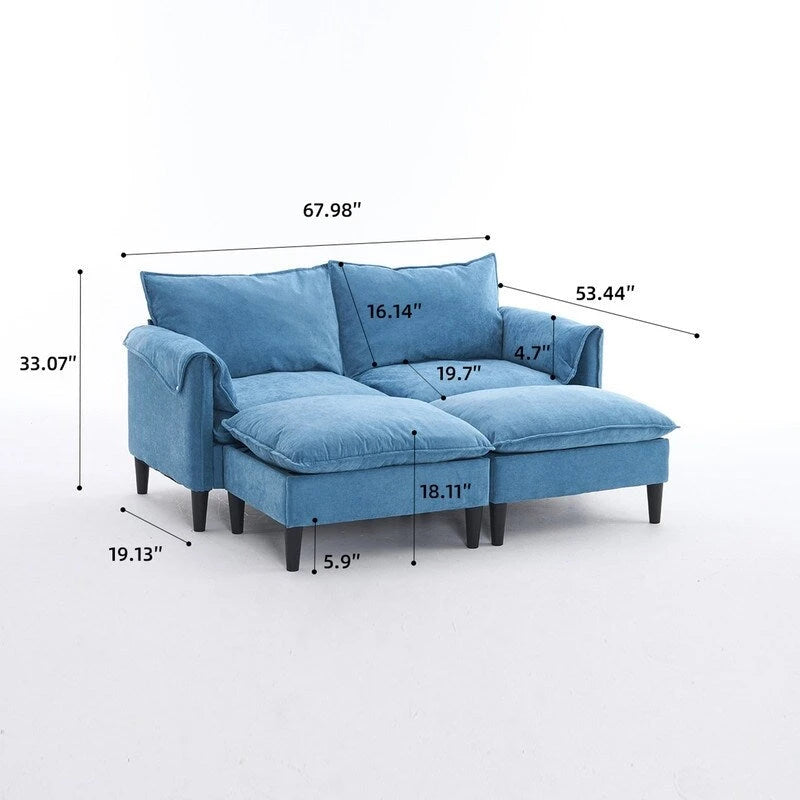 Divano Modulare Convertibile 69 a 2 Posti con Pouf e Contenitore