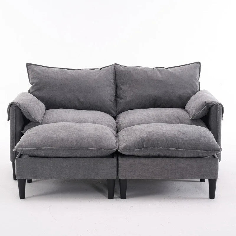 Divano Modulare Convertibile 69 a 2 Posti con Pouf e Contenitore