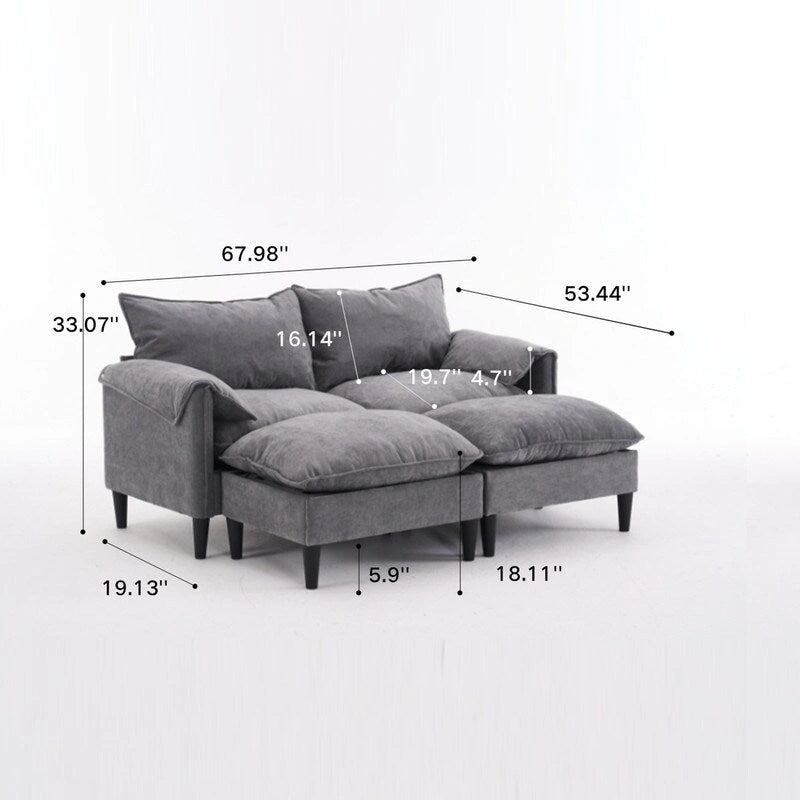 Divano Modulare Convertibile 69 a 2 Posti con Pouf e Contenitore