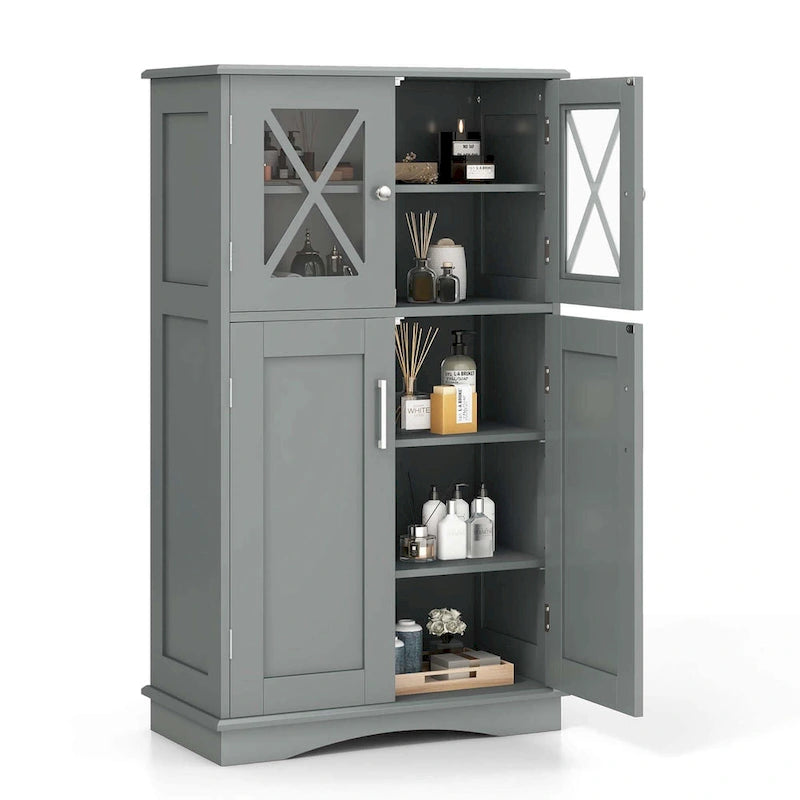 Meuble de rangement de salle de bain Costway Meuble de rangement en lin avec portes et