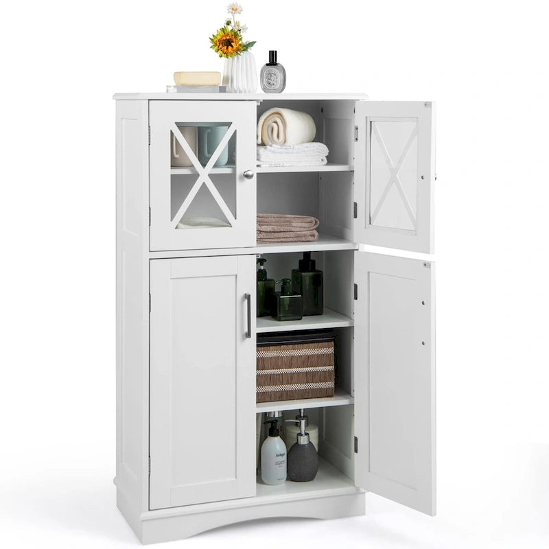 Meuble de rangement de salle de bain Costway Meuble de rangement en lin avec portes et