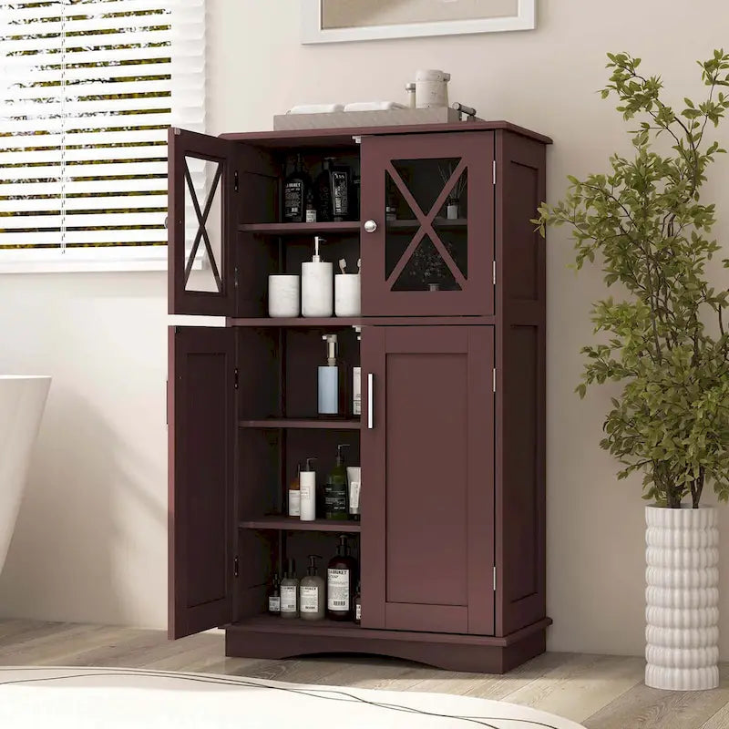 Meuble de rangement de salle de bain Costway Meuble de rangement en lin avec portes et