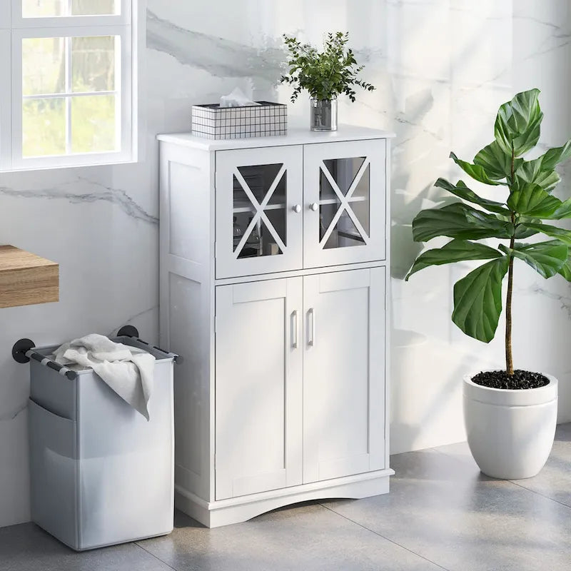 Meuble de rangement de salle de bain Costway Meuble de rangement en lin avec portes et