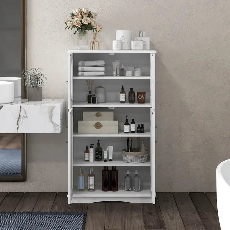 Meuble de rangement de salle de bain Costway Meuble de rangement en lin avec portes et