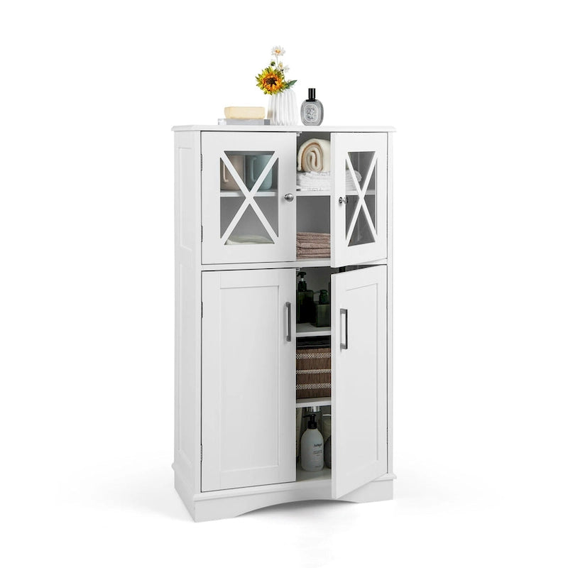 Meuble de rangement de salle de bain Costway Meuble de rangement en lin avec portes et