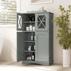 Meuble de rangement de salle de bain Costway Meuble de rangement en lin avec portes et