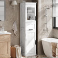 Armoire de salle de bain haute, Meuble de rangement autoportant avec portes vitrées