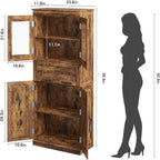 Armoire de salle de bain haute, Meuble de rangement autoportant avec portes vitrées