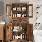 Armoire de salle de bain haute, Meuble de rangement autoportant avec portes vitrées