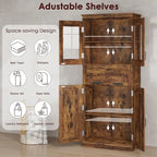 Armoire de salle de bain haute, Meuble de rangement autoportant avec portes vitrées