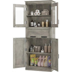 Armoire de salle de bain haute, Meuble de rangement autoportant avec portes vitrées