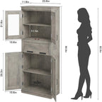 Armoire de salle de bain haute, Meuble de rangement autoportant avec portes vitrées