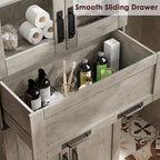 Armoire de salle de bain haute, Meuble de rangement autoportant avec portes vitrées