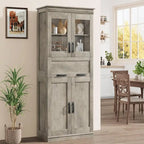 Armoire de salle de bain haute, Meuble de rangement autoportant avec portes vitrées