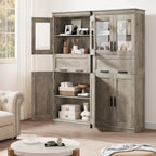 Armoire de salle de bain haute, Meuble de rangement autoportant avec portes vitrées