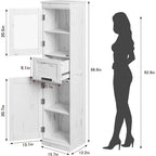 Armoire de salle de bain haute, Meuble de rangement autoportant avec portes vitrées