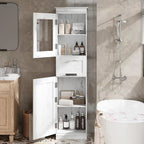 Armoire de salle de bain haute, Meuble de rangement autoportant avec portes vitrées
