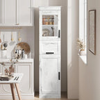Armoire de salle de bain haute, Meuble de rangement autoportant avec portes vitrées